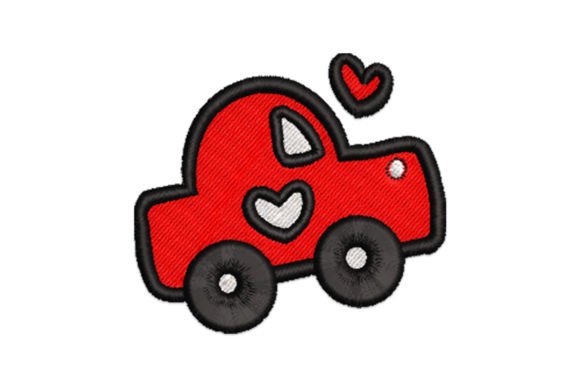 Car with Hearts Embroidery Design