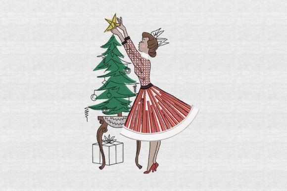Retro Lady with Christmas Tree Star
